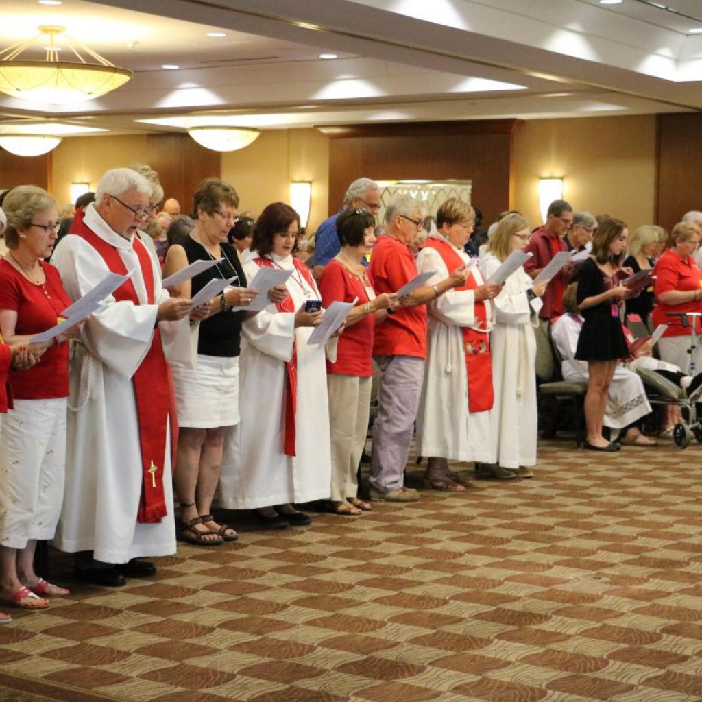 Members of the clergy and lay delegates at opening worship. Photo by Sue Cenci.