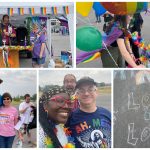 A photo collage of people (and a chalk drawing that reads "Love is Love") from CNY Pride in Syracuse on June 10, 2023. There is joy and resilience and beauty on everyone's faces as they come together to celebrate love and Christ.